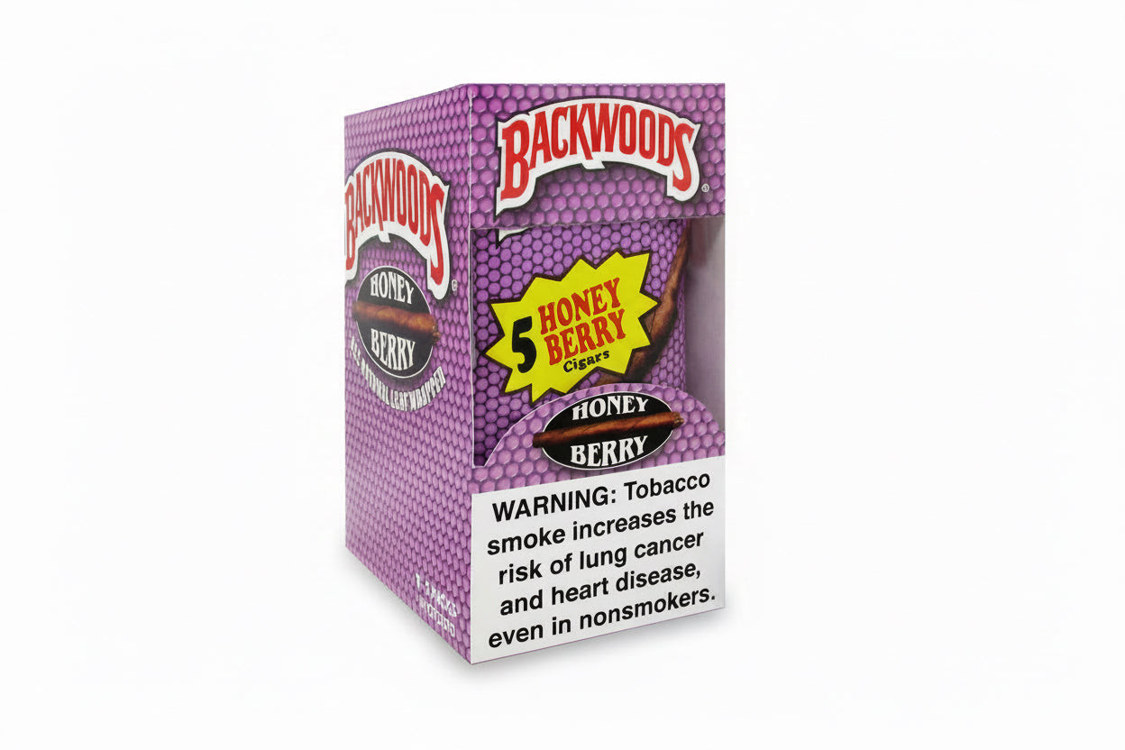 Backwoods Honey Berry cigarette pack on a white background