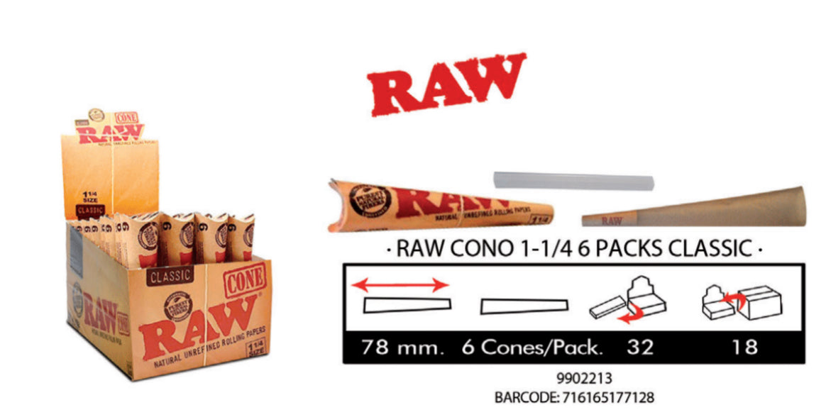 RAW- Classic 1 1/4 Size Pre-Rolled Cones.