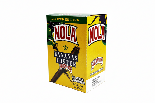 NOLA Bananas Foster Backwoods cigarillos packaging on a white background