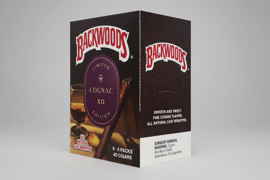 Backwoods Cognac XO cigar packaging on a white background