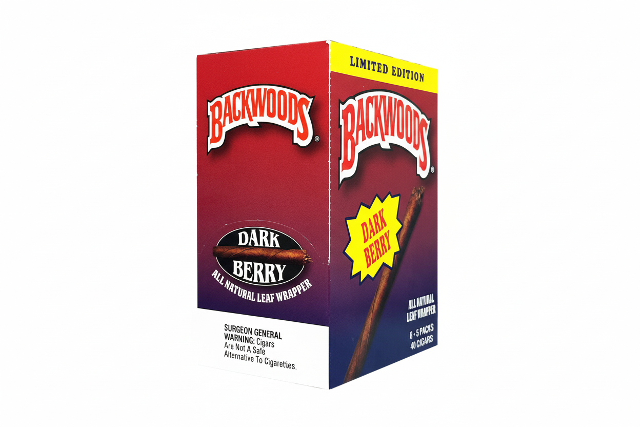 Backwoods Dark Berry cigar packaging on a white background