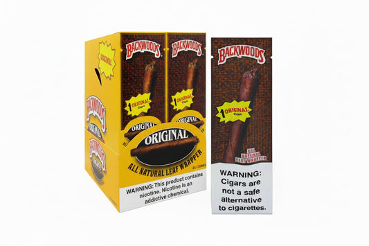 Backwoods Original cigar packaging with warning label on a white background