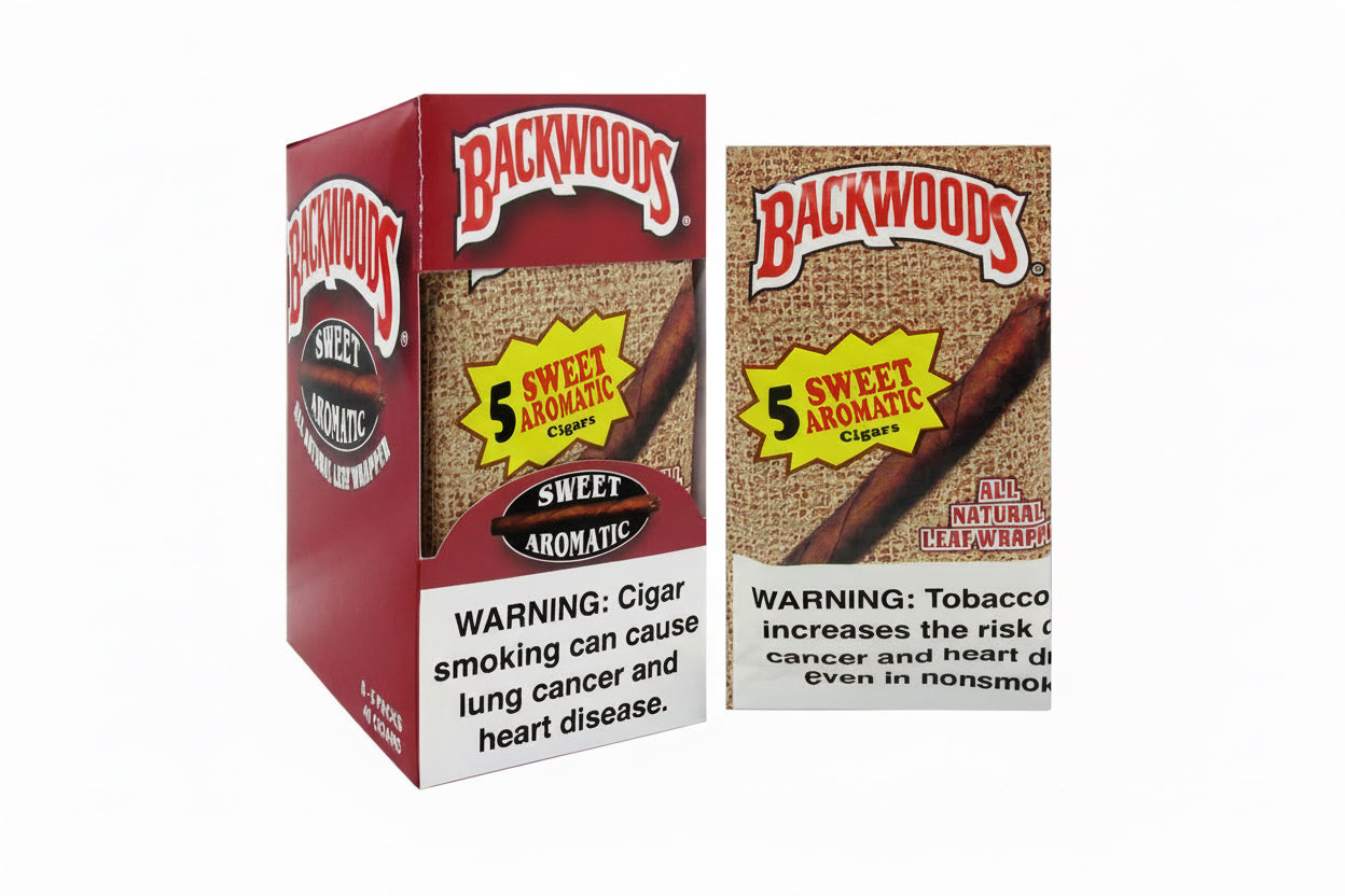 Backwoods Sweet Aromatic cigars packaging on a white background