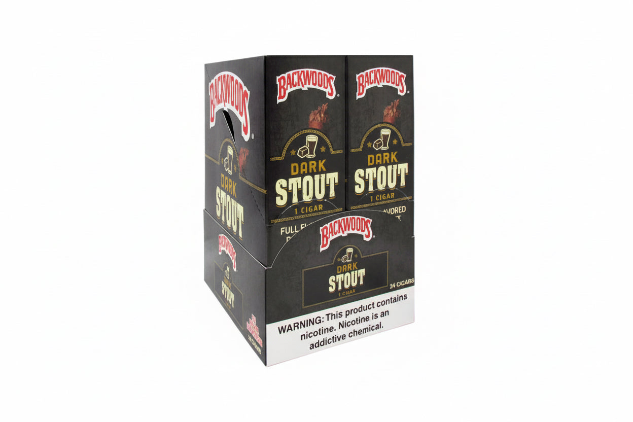 Box of Backwoods Dark Stout cigars on a white background