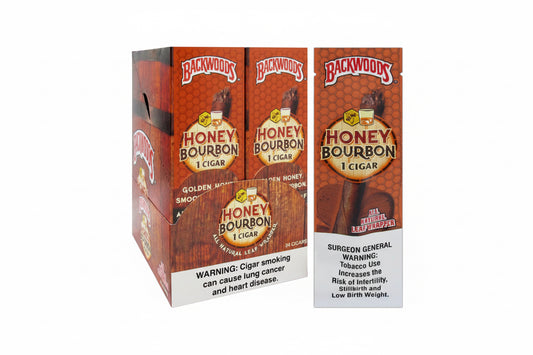 Backwoods Honey Bourbon cigar packaging on a white background
