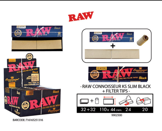 RAW-CONNOISSEUR KS SLIM BLACK + FILTER TIPS.