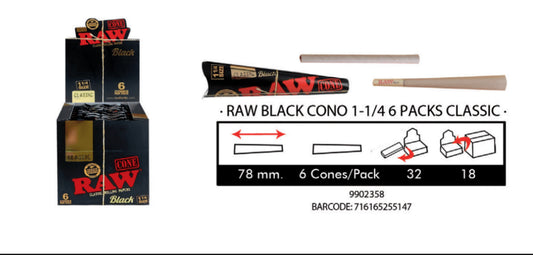RAW - Black Cono 1-1/4 Classic Rolling Papers.